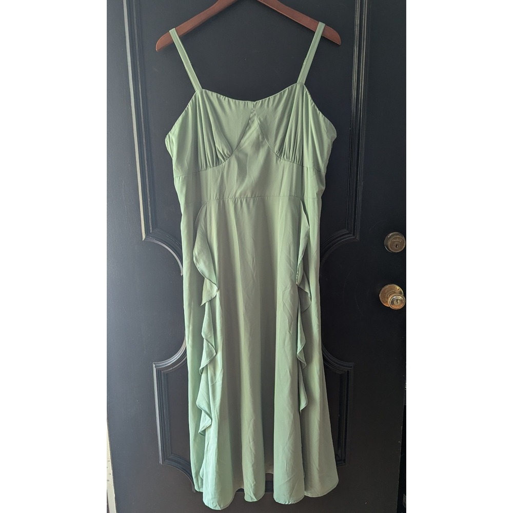 Sage Green Ruffle Midi Dress Sweetheart Neckline NWT Fairycore‎ Prom Regencycore